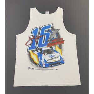 Rare Vintage Y2K John Force Funny Car Champion White Tank Top Shirt Racing Large